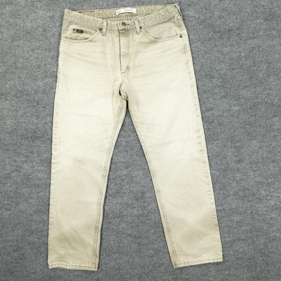 Lee Jeans Mens 36x32 Beige Regular Fit Straight Leg Classic Denim Tag 38x32 - Picture 1 of 10